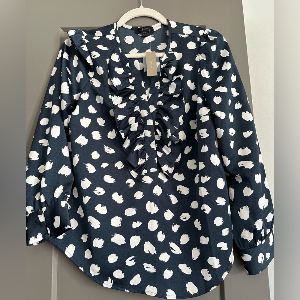 J. Crew Long-Sleeve Ruffle-Front Top